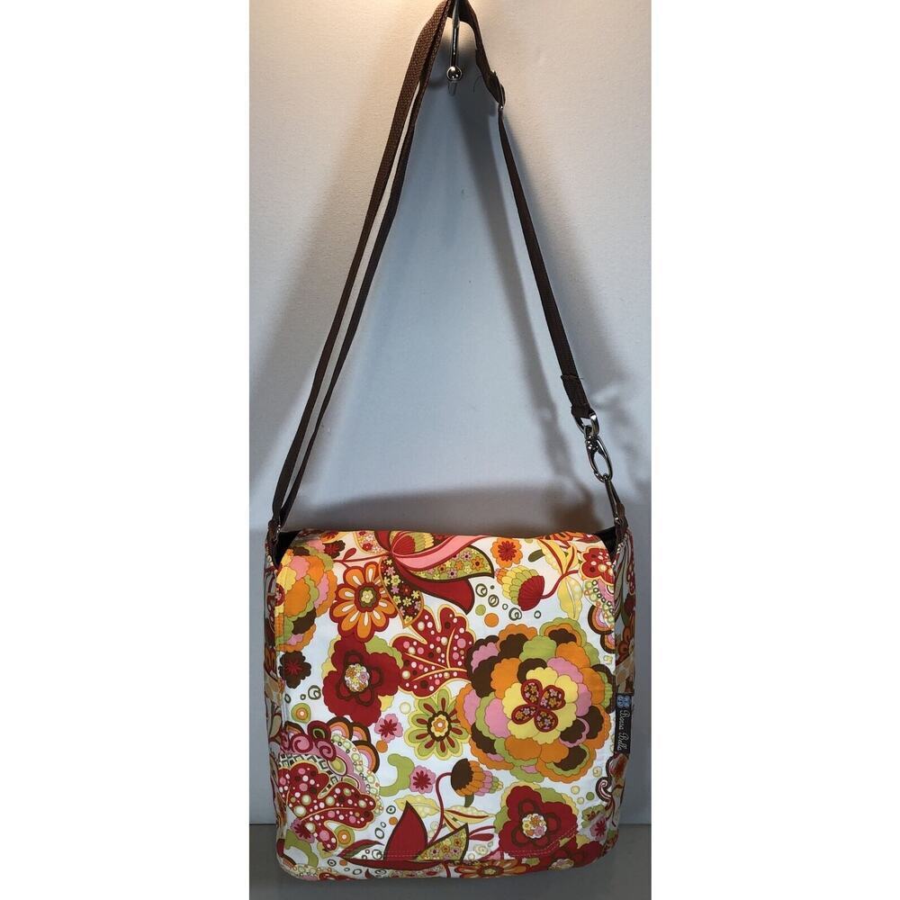 BORSA BELLA Large Floral Cotton Tote Messenger Crossbody Purse Bag